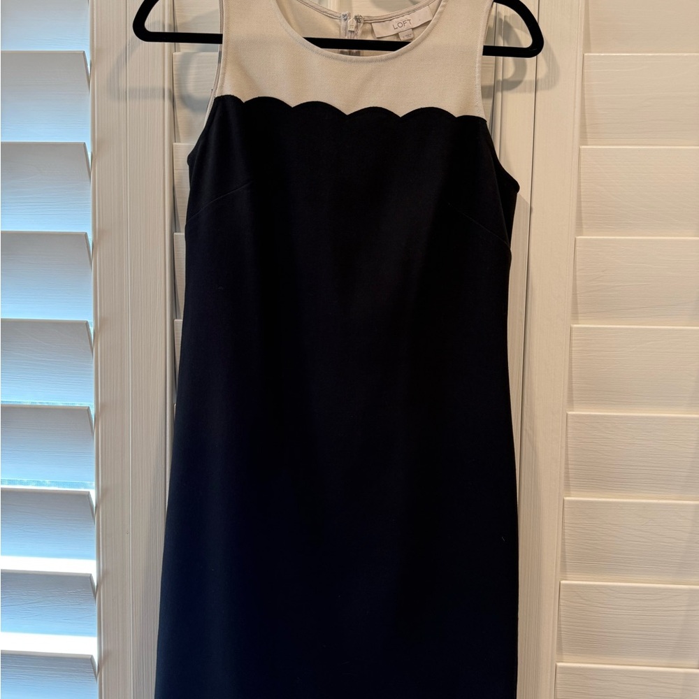 Loft Black and Cream Scallop Dress